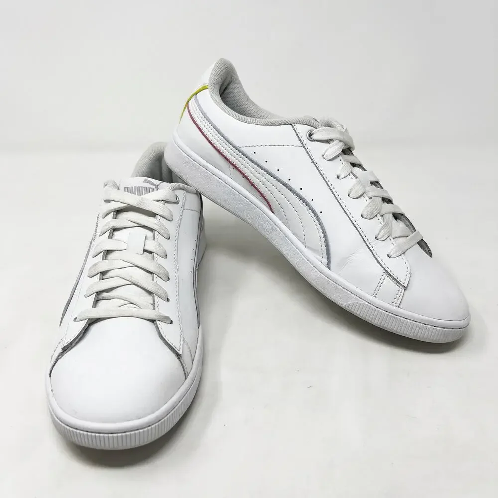 [PUMA] White Vikky V2 Leather Lace Up Casual Sneakers Soft Foam Comfortable Sz 8